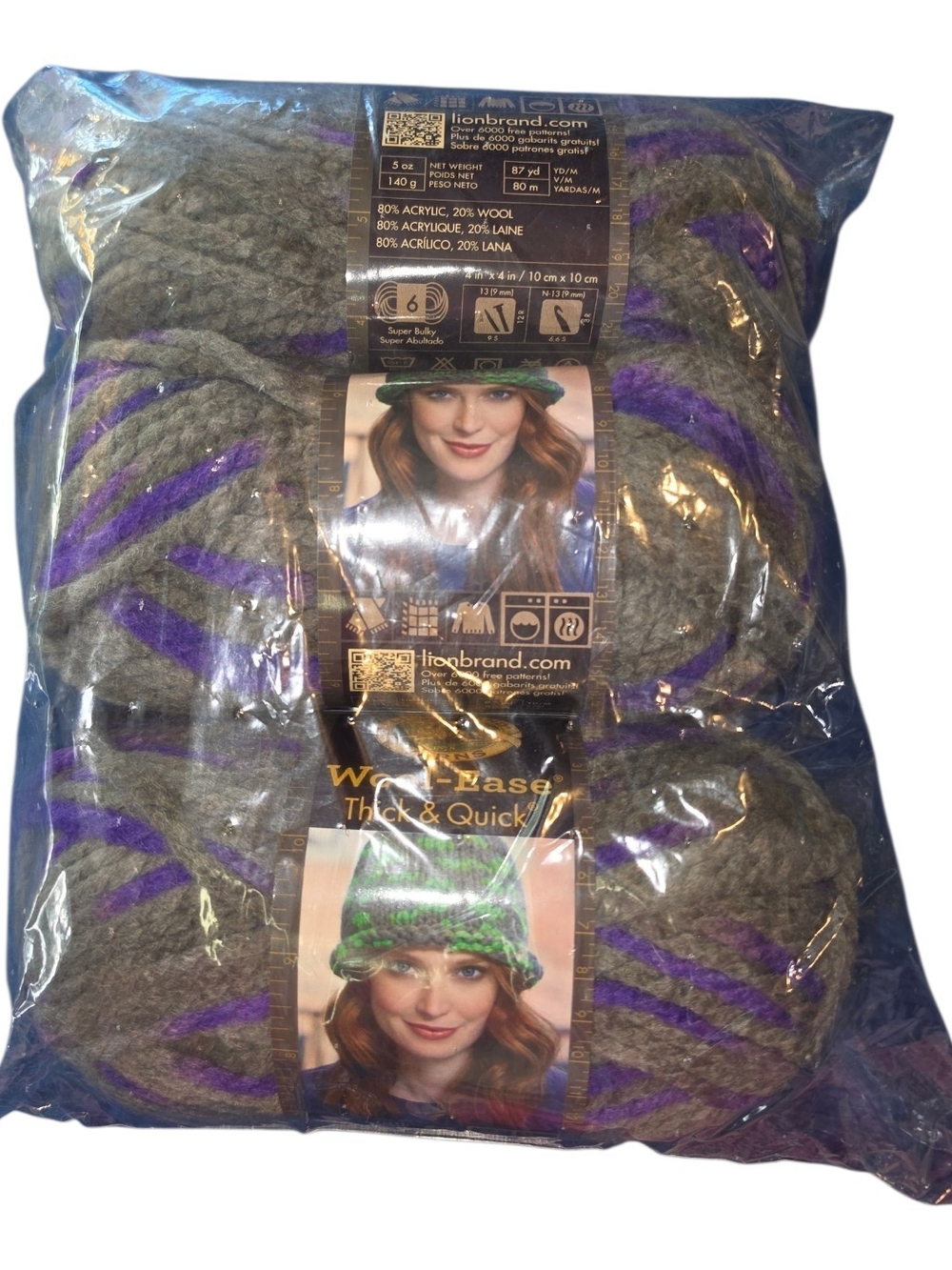 Lion Brand Wool-Ease Thick & Quick Purple Martin 516 Yarn 3 Skeins Rare